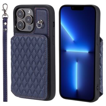 Style 008 standaard telefoonhoes voor iPhone 13 Pro Max 6,7 inch, PU-leer + TPU RFID-blokkeerkaarthouder Shell met polsband