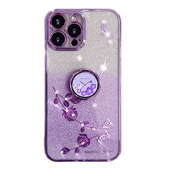 TPU Anti-collision Cover voor iPhone 13 Pro Max 6,7 inch, Glitter Bloemenpatroon Telefoonhoesje met Ring