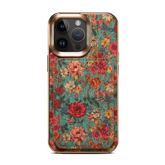 Voor iPhone 13 Pro Max Kaartsleuf Standaard Telefoonhoes PU-leer Gecoat PC+TPU Bloemenpatroon Achterkant