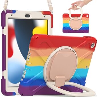 Voor iPad 10.2 (2021) / (2019) / (2020) Handgreep Rotary Kickstand Tablet Case PC + Silicone Tablet Cover met Schouderriem