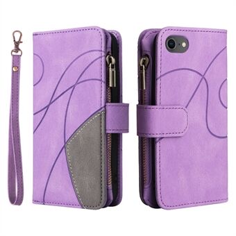 KT Multi-function Series-5 For iPhone SE (2022)/SE (2020)/8/7 4.7 inch Cell Phone Case Bi-color Splicing PU Leather Dustproof Multiple Card Slots Zipper Pocket Smartphone Shell Covering