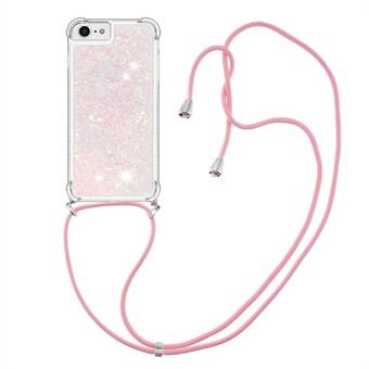 For iPhone SE (2022)/SE (2020)/6/7/8 YB Quicksand Series-4 Drop Resistant Glitter Quicksand Liquid TPU Cover Phone Shell with Adjustable Lanyard