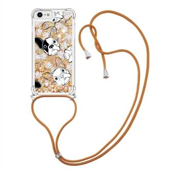 For iPhone SE (2022)/SE (2020)/6 4.7 inch/7 4.7 inch/8 4.7 inch YB Quicksand Series-5 Moving Glitter Sequins Phone Case Pattern Printing TPU Cover with Lanyard