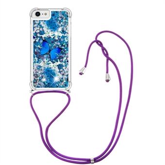 For iPhone SE (2022)/SE (2020)/6 4.7 inch/7 4.7 inch/8 4.7 inch YB Quicksand Series-5 Moving Glitter Sequins Phone Case Pattern Printing TPU Cover with Lanyard