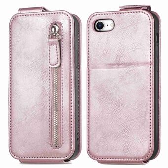 For iPhone 7 / iPhone 8 / iPhone SE 2020/2022, Vertical Flip Zipper Wallet Stand Leather Phone Case Car Mount Metal Sheet Protective Cover