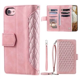 Voor iPhone 7/8 4.7 inch/iPhone SE (2022)/SE (2020) 005 Stijl Rhombus Ruit Textuur Lederen Portemonnee Stand Telefoonhoes met Schouderriem en Handriem