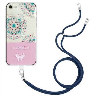 Voor iPhone 7/8 4.7 inch/SE (2020)/SE (2022) Reliëf Gelakt Butterfly Case Schokbestendig TPU Beschermhoes met Lange Lanyard