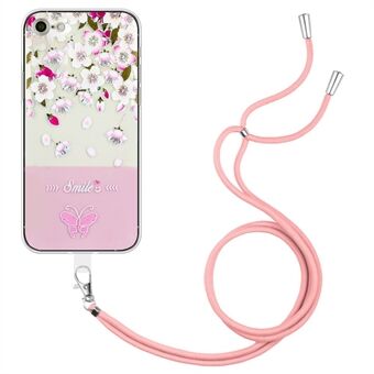 Voor iPhone 7/8 4.7 inch/SE (2020)/SE (2022) Reliëf Gelakt Butterfly Case Schokbestendig TPU Beschermhoes met Lange Lanyard