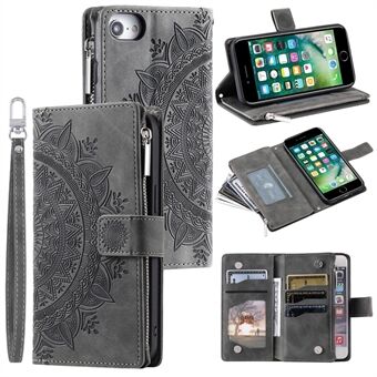 Voor iPhone 7 / 8 4,7 inch / SE (2020) / SE (2022) PU-leer Ritsvak Telefoonhoes Mandala Bloem bedrukt Stand Meerdere kaartsleuven Portemonnee Hoesje met riem