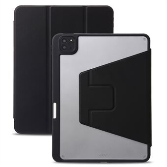 Voor iPad Pro 11 (2018) / (2020) / (2021) / (2022) / iPad Air (2020) / (2022) PU-leer + TPU + acryl Tri-fold beschermhoes Auto Wake / Sleep Rotary Stand Drop-proof Cover - Zwart