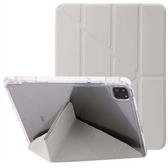 Tablethoes voor iPad Pro 11 (2018) / (2020) / (2021 / (2022) / iPad Air (2020) / (2022) origami drievoudige Stand leer + doorzichtige acryl hoes