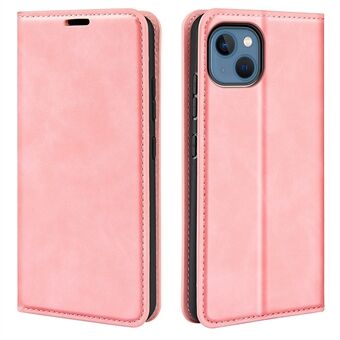 Voor iPhone 14 6.1 inch Skin-touch Feeling Leather Wallet Case Magnetische Auto Closing Stand TPU Shockproof Interieur Cover