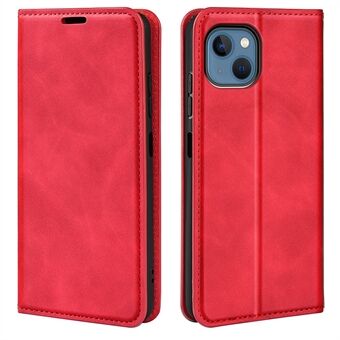 Voor iPhone 14 6.1 inch Skin-touch Feeling Leather Wallet Case Magnetische Auto Closing Stand TPU Shockproof Interieur Cover