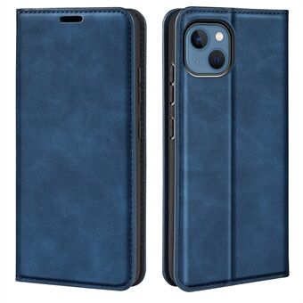 Voor iPhone 14 6.1 inch Skin-touch Feeling Leather Wallet Case Magnetische Auto Closing Stand TPU Shockproof Interieur Cover