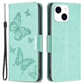 BINFEN COLOR BF Imprinting Pattern Series-4 lederen hoes voor iPhone 14 6,1 inch, volledige dekking vlinders bedrukt Stand hoesje magnetische sluiting portemonnee telefoonhoes