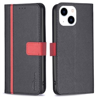 BINFEN COLOR BF Leather Series-9 voor iPhone 14 6.1 inch Volledige bescherming Telefoon Cover Style 13 Opvouwbare Stand Functie Cross Texture Splicing Phone Case PU lederen portemonnee Innerlijke TPU Shell