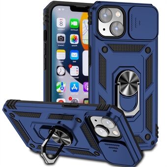 Voor iPhone 14 6.1 inch 360-graden roterende kickstand case Harde PC + TPU allesomvattende bescherming telefoonhoes met schuifbare camerabescherming