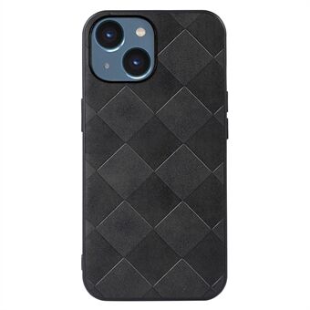 Goed Bescherming Telefoon Case voor iPhone 14 6.1 inch Raster Textuur Anti-slijtage Schokbestendig PU Leer Gecoat TPU + PC Cover