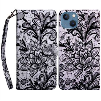 Voor iPhone 14 6.1 inch PU Lederen Case Stand Functie 3D Patroon Gedrukt Magneet Sluiting Portemonnee Telefoon Cover met Riem: