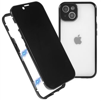 Voor iPhone 14 Anti-Peep Matte achterkant Rechte Edge Telefoonhoesje Dubbelzijdig gehard glas Volledige bescherming van het lichaam Magnetische adsorptie Metalen frame Veiligheidsgesp Cover