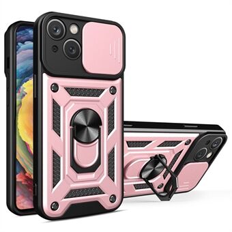 Voor iPhone 14 6.1 inch Slide Camera Cover Hard PC + TPU Ring Kickstand Telefoon Shell Case: