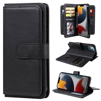 KT Multifunctionele Serie-1 voor iPhone 14 6.1 inch Schokbestendig Flip Wallet Case PU Leer Magnetische Telefoon Cover Stand met 10 Kaartsleuven