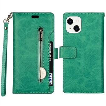 Voor iPhone 14 6.1 inch Multifunctionele Portemonnee Case PU Lederen Flip Stand Rits Kaarthouder Telefoon Cover met Riem: