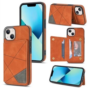 Voor iPhone 14 6.1 inch Lijn Splicing Bedrukt Telefoon Case Kaarthouder Kickstand Anti- Scratch PU Lederen Telefoon Cover: