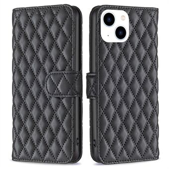 Rhombus KLEUR Voor iPhone 14 6.1 inch BF Stijl-14 Matte PU Leer Bedrukt Ruit Patroon Case Stand Wallet Cover