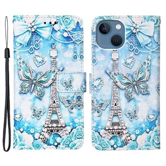 YB Patroon Afdrukken Leer Serie-4 voor iPhone 14 6.1 inch Stand PU Lederen Case Anti-drop Bescherming Telefoon Portemonnee Cover