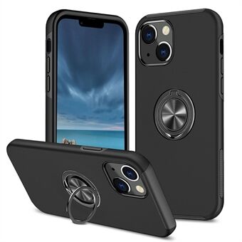 Voor iPhone 14 6,1 inch Harde pc + zachte TPU Dual Layer Protection Case Ring Car Mount Kickstand Beschermende telefoonhoes