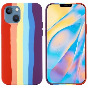 Voor iPhone 14 6.1 inch Rainbow Design Vloeibare siliconen telefoonhoes Beschermende achterkant van de behuizing: