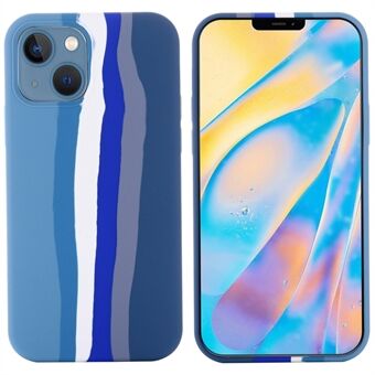 Voor iPhone 14 6.1 inch Rainbow Design Vloeibare siliconen telefoonhoes Beschermende achterkant van de behuizing: