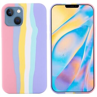 Voor iPhone 14 6.1 inch Rainbow Design Vloeibare siliconen telefoonhoes Beschermende achterkant van de behuizing: