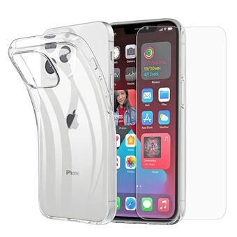 Voor iPhone 14 6.1 inch Super Clear TPU Ultradunne anti-stof Telefoon Case met 2.5D Arc Edge Gehard glas Screen Protector