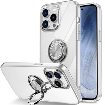 Voor iPhone 14 6.1 inch zachte flexibele TPU beschermende telefoonhoes roterende Ring anti-val telefoonhoes - transparant