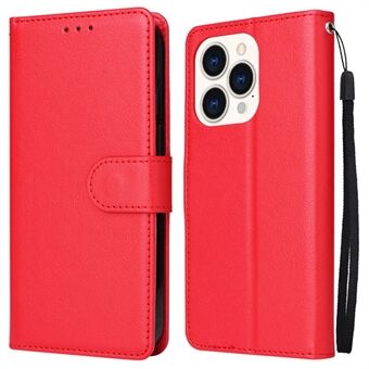 Voor iPhone 14 6.1 inch Valbestendige Stand Cover, Folio Flip PU Lederen Portemonnee Mobiele Telefoon Case met Lanyard: