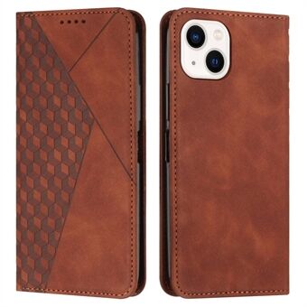 Telefoonhoesje met ruitpatroon bedrukt voor iPhone 14 6,1 inch, portemonnee- Stand Skin-touch PU-lederen folio- Rhombus