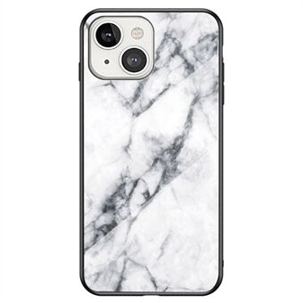 Voor iPhone 14 6.1 inch Marmerpatroon Schokbestendig Gehard Glas + PC + TPU Hybrid Cover Achterkant: