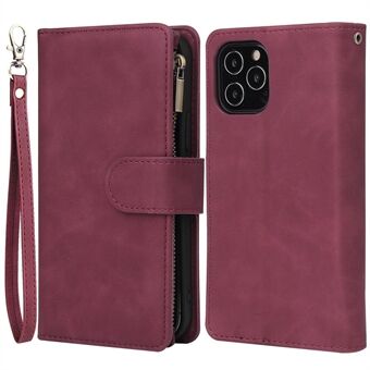 Voor iPhone 14 6.1 inch PU Lederen Telefoon Portemonnee Case met Meerdere Kaartsleuven Flip Cover Stand met Ritsvak