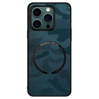 Voor iPhone 14 6.1 inch Magnetische Draadloos Opladen Camouflage Telefoon Case Leer Gecoat Hybrid Cover met Car Mount Metalen Plaat