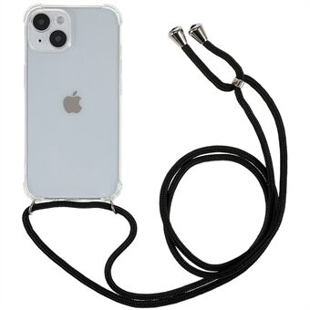 Voor iPhone 14 6.1 inch Verbeterde Hoek Telefoon Case Anti-drop Transparante TPU Cover met Lanyard