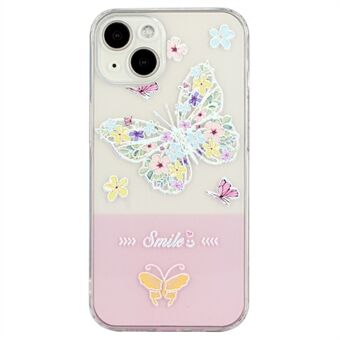 Voor iPhone 14 6.1 inch reliëf gelakt vlinderpatroon Soft TPU Phone Case Cover: