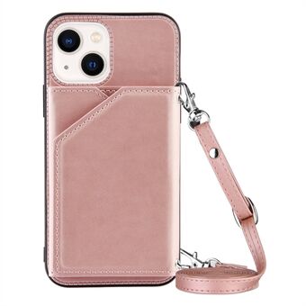 YB-1-serie kaarthouder telefoonhoes voor iPhone 14 6.1 inch, skin-touch PU-leer gecoate TPU-standaardhoes met schouderriem