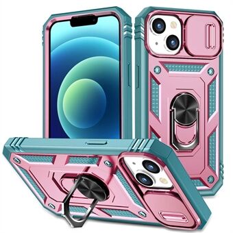 Voor iPhone 14 6.1 inch PC + TPU Kickstand Functie Anti-slijtage Achterkant Sliding Camera Lens Protector Case met Card Slot