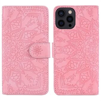 Voor iPhone 14 6.1 inch Opdruk Bloem Telefoon Cover Goed beschermd Portemonnee Ontwerp Kalf Textuur Lederen Cover met Stand