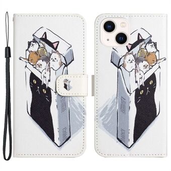 Voor iPhone 14 6.1 inch Kruis Textuur Volledig Verpakte Portemonnee Flip Telefoon Cover PU Leer 3D Patroon Afdrukken Verstelbare Stand Shell met Riem