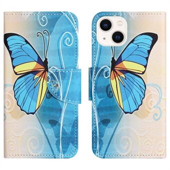 Voor iPhone 14 6,1 inch Patroonbedrukking Telefoonhoes Kruistextuur PU-leer Opvouwbare Stand Portemonnee Folio Flip Cover