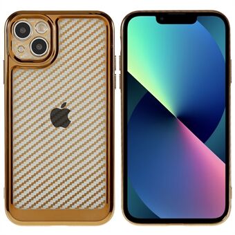 Voor iPhone 14 6.1 inch Precieze Uitsparing Achterkant Anti-val TPU Galvaniseren Koolstofvezel Textuur Telefoon Case: