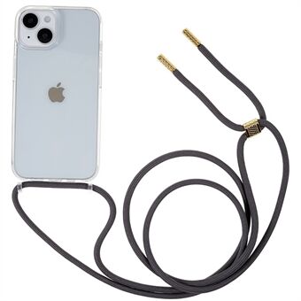 Voor iPhone 14 6.1 inch TPU + Acryl Transparante Achterkant Schokbestendig Telefoonhoesje met Verstelbare Lanyard